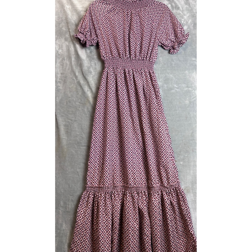 Hayden Los Angeles Maxi Dress Pink Geometric Smocked Mock Neck Medium - Picture 2 of 9
